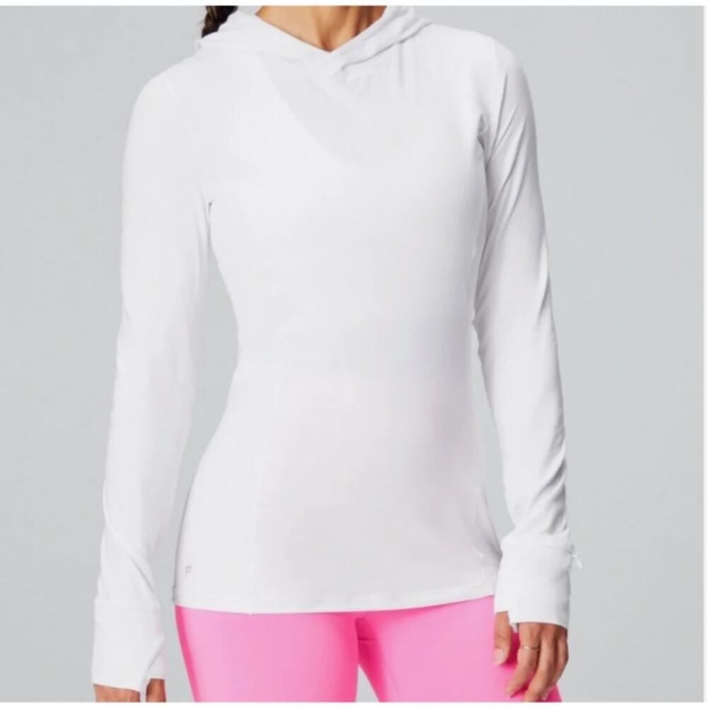 Fabletics Phoenix Run Pullover Hoodie • White • Performance Slim Fit • XL